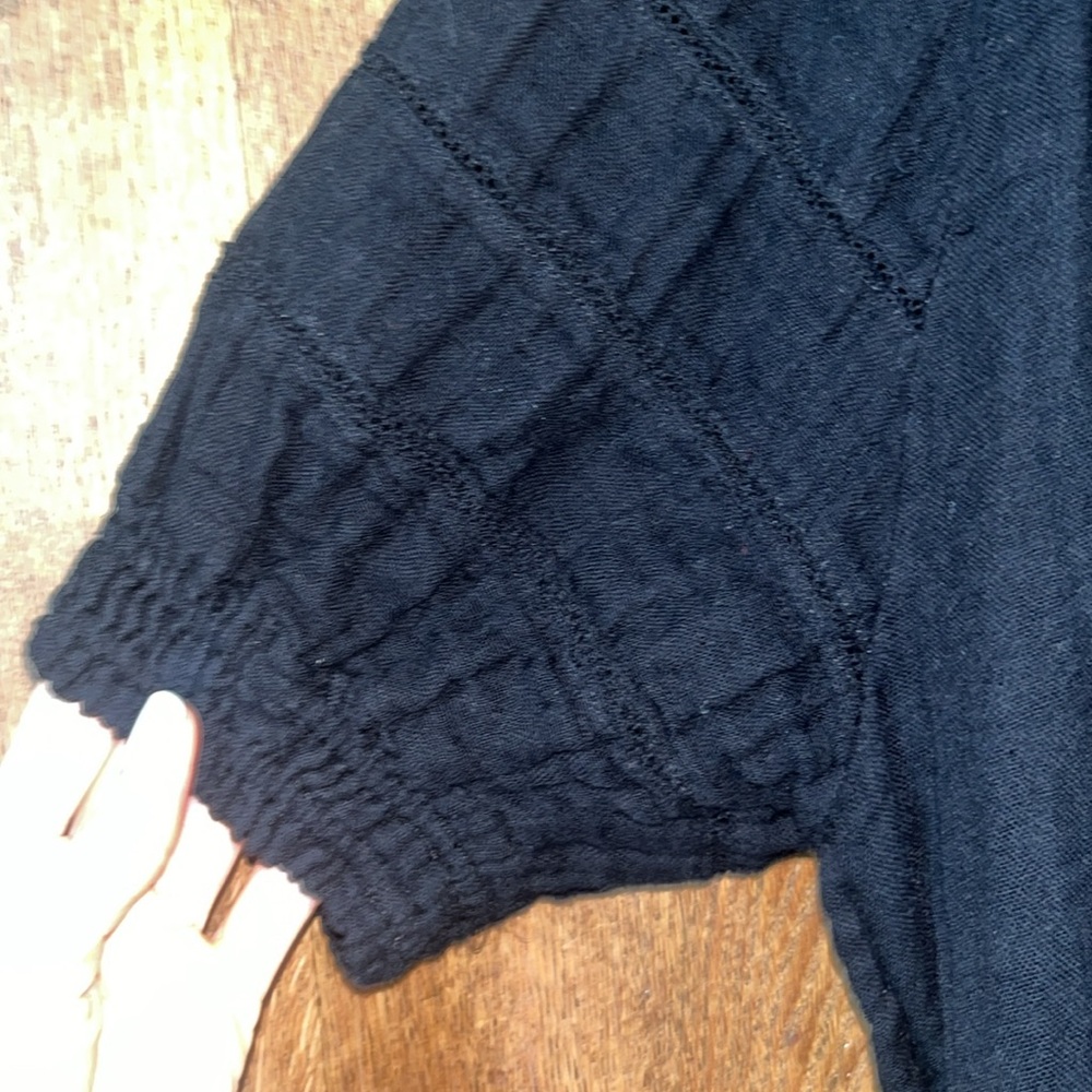 Sundays Colette Eyelet Puff Sleeve Blouse Top Womens 3 Black Cotton Tasseled - Picture 9 of 16